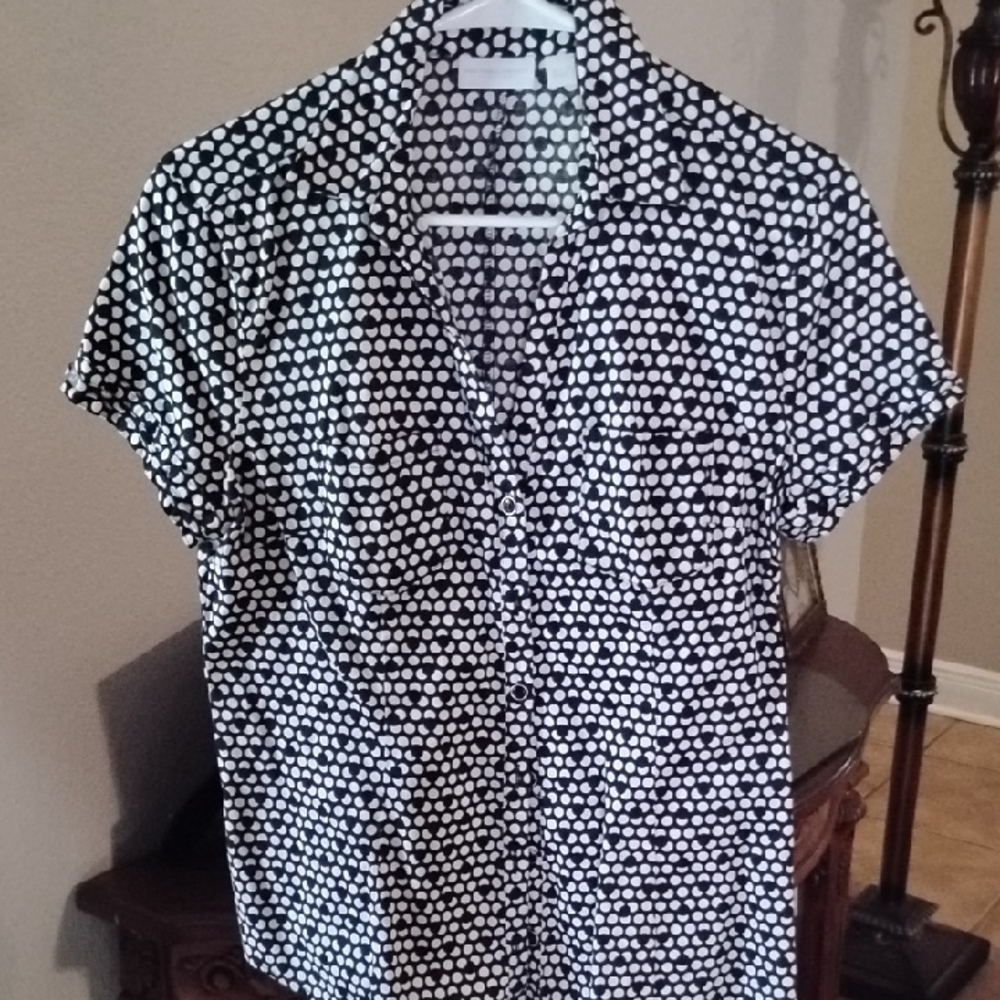 New York & Company Black and White Polka Dot Top